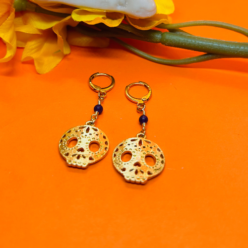 Aretes Calavera folklore con piedra morada